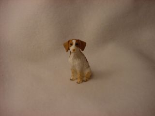 Brittany Brown White Puppy Dog Resin Figurine Hand Painted Miniature Small Mini