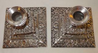 Unusual Pair Antique Silver Plated Squat Candlesticks in 18th Century Style 2