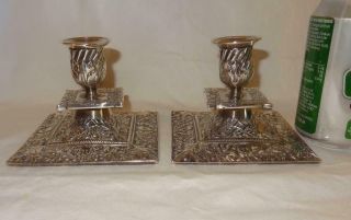 Unusual Pair Antique Silver Plated Squat Candlesticks in 18th Century Style 3