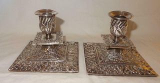 Unusual Pair Antique Silver Plated Squat Candlesticks in 18th Century Style 4