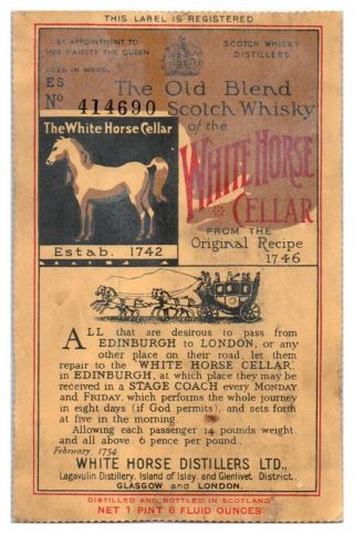 White Horse Cellar Scotch Whisky Whiskey Bottle Label