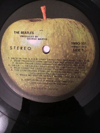 The Beatles White Album Numbered SWBO 101 Embossed Vinyl LP Orig Record 6
