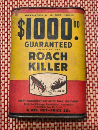 Rare 1938 Guaranteed $1,  000 Roach Killer Composite Can “wow”