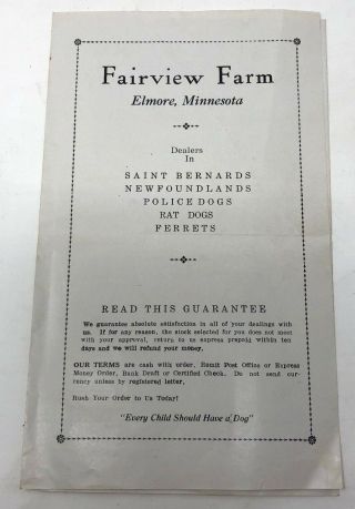 Vintage Brochure Fairview Farm Elmore Mn St Bernard Newfoundland Ferrets Rat Dog