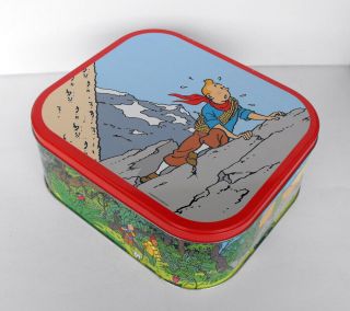 Rare Tintin Snowy Zorrino Climbing Metal Cookie Box Delacre 2010