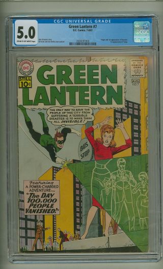 Green Lantern 7 (cgc 5.  0) C/ow Pages; 1st App & Origin Sinestro 1961 (c 24061