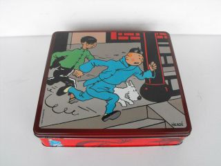 Rare Tintin And Snowy Big Metal Cookie Box The Blue Lotus 2006 France