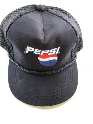 Pepsi Cola Navy Trucker Snap Back Hat Work Wear Advertising Cap