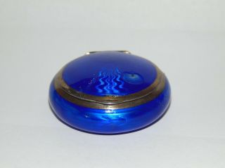 Antique Art Deco 1923 Silver Deep Blue Guilloche Enamel Compact Rouge Pill Box