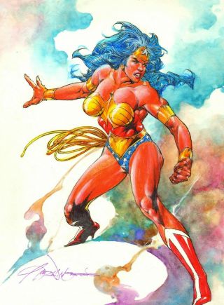 Rudy Nebres Signed Wonder Woman Color Art - 9 X 12 On Bristol Board