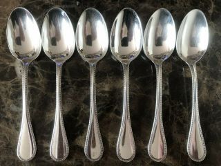 Set Of 6 Christofle Perles Silver - Plate Table Coffee Tea Spoons France