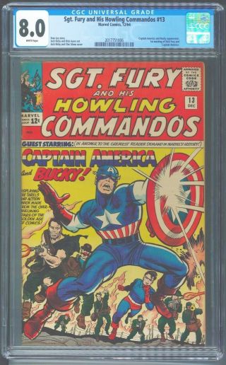 Sgt.  Fury & His Howling Commandos 13 Cgc Graded 8.  0 With White Pages