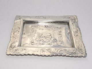 Antique 19th Century Dutch Solid Silver Embossed Pin Trinket Dish C1875