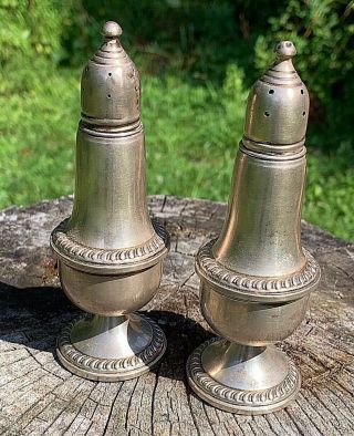 Vintage Sterling Silver & Glass Lined Weighted 5 " Tall Salt & Pepper Shakers