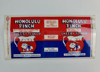 Vintage Comic Can Funny Soda Label Hawaiian Punch / Honolulu Pinch Vinyl Sticker