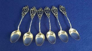 Set 6 Australian Sterling Silver Arts & Crafts Coffee Spoons Flynn Cross Mark