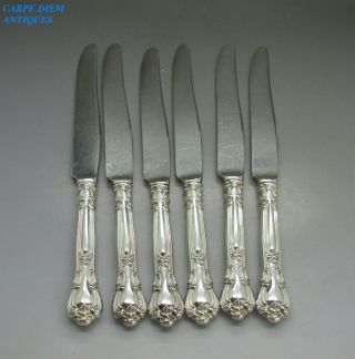 Vintage Set 6 Solid Sterling Silver " Handled " Dinner Knives By Gorham 435g C1980