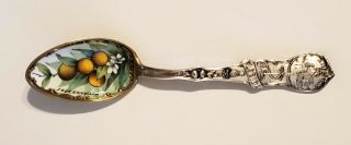 Antique Sterling Silver Enamel Bowl Souvenir Spoon Jacksonville Florida 37 Grams