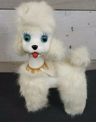 Vintage 8 1/2” White Poodle Dog W/ Fur Norcrest Japan 1950s Ceramic Figurine
