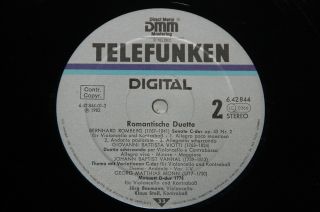Baumann Stoll Romantic Duets Cello Double Bass Telefunken DMM Digital Stereo NM 3