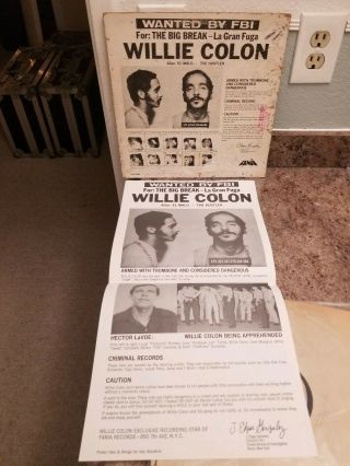 Willie Colon - La Gran Fuga Banned Fbi Sleeve & Poster 1971 Rare