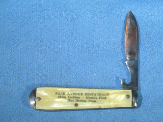 Vintage Park Avenue Restaurant Advertising Pocket Knife W/opener Guttenberg Nj