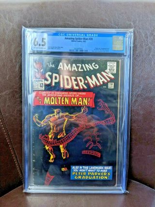 Spider - Man 28 (marvel,  1965) Cgc 6.  5 1st Molten Man O/w - White Pages