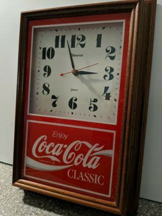 Vintage Coca Cola Wall Clock Wood Frame.