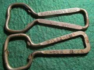 2 - VINTAGE BEER OPENERS E.  & O.  BREWERY,  BURKHARDT ' S 2