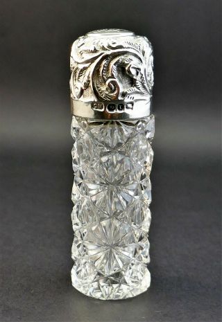 C1891,  Antique 19thc Victorian Hm Solid Silver & Cut Glass Perfume Scent Bottle