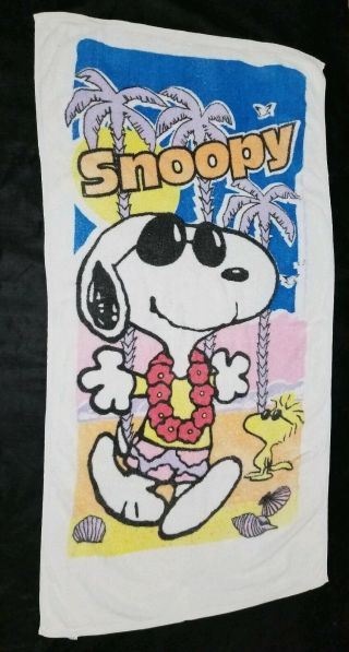 Vtg Snoopy Woodstock Peanuts Beach Towel Bath Towel Franco 30x56