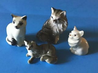 Vintage Set Of 4 Assorted Cat Kitten Figurines 1 " To 2 1/4 " Tall