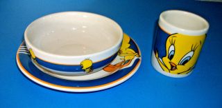 Looney Tunes Tweety Bird Set Ceramic Childrens Plate Cereal Bowl Cup Tableware
