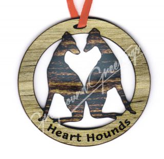 Wood Cutout Greyhound Dog Ornament " Heart Hounds " Whippet Galgo Ig