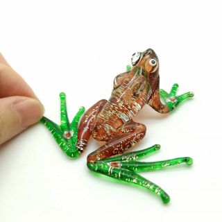 Brown Frog Figurine Animal Hand Blown Glass Amphibian - Gpfr109