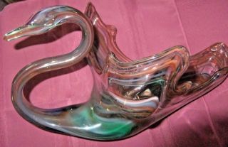 Rare Vintage Blown Art Glass Candy Dish,  Center Piece,  Multi - Color Swan Bird
