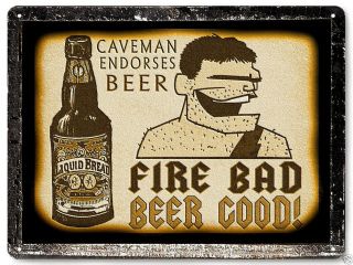 Funny Metal Beer Sign Caveman Mancave Vintage Style Bar Tavern Wall Decor 384