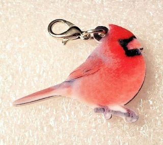 Cardinal Red Bird Realistic Acrylic Double - Sided Purse Charm Zipper Pull Jewelry
