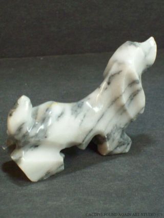 Carved Stone Dachshund Dog Figurine Black White Onyx Gray Puppy Little Figure
