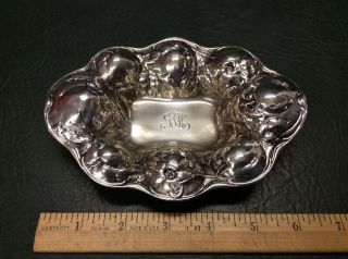 Antique Ornate Sterling Silver Repousse Bon Bon Nut Dish Gorham Fruit Monogram