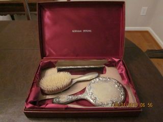Antique Gorham Sterling 26 Brush,  Comb And Mirror Repousse Set