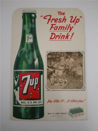 Vintage 1950 7 Up Fresh Family Drink Cardboard Stand Up Advertisment Litho