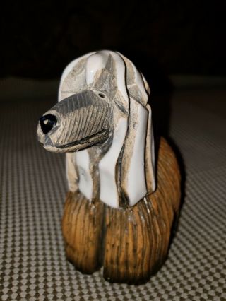 Afghan Hound Dog Figurine Signed Studio Art Pottery Sculpture Cartoony Funny