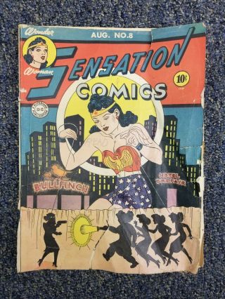 Sensation Comics 8 Scarce 1942 Golden Age Early Wonder Woman Appearance Wow