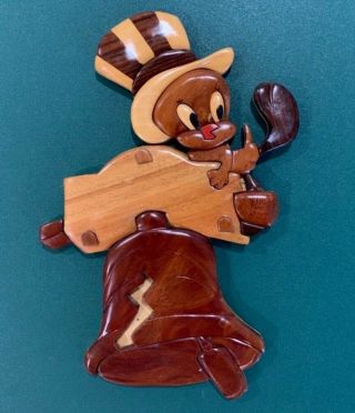 Vintage Looney Tunes Tweety Bird Uncle Sam Intarsia Wood Liberty Bell Plaque