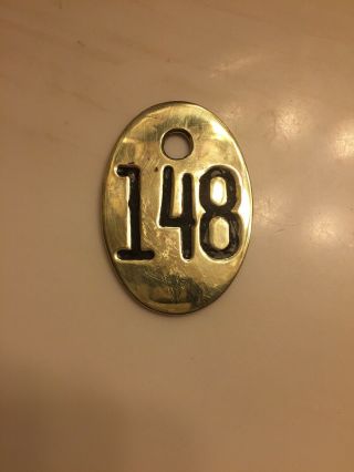 Vintage Number 148 Farm Cow Tag Antique Brass Metal Cattle Tag Keychain Fob