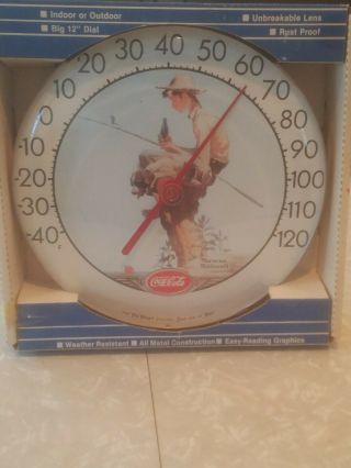 Tru Temp Jumbo Dial Coca Cola Norman Rockwell Fishing Thermometer 12 " Vintage