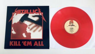 Metallica Kill Em All Red Coloured Vinyl Lp,  No Cd Promo Signed Glass Knob Print