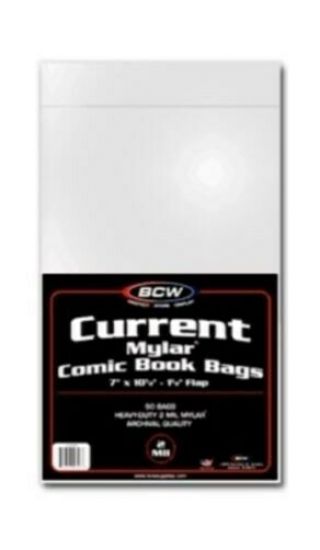 Pack Of 50 Bcw Current Comic Mylar Bags 2 Mil - 7x10.  5 Acid Archival Mylars