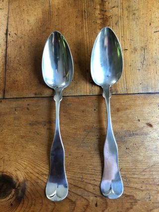 Pair Circa 1840 Coin Silver Spoons By Abner Pitts,  Jr.  From The Cobb/davis Family